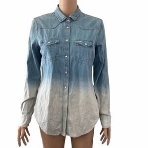Hollister Shirt Small Pearl Snap Button Front Blue White Ombre Denim